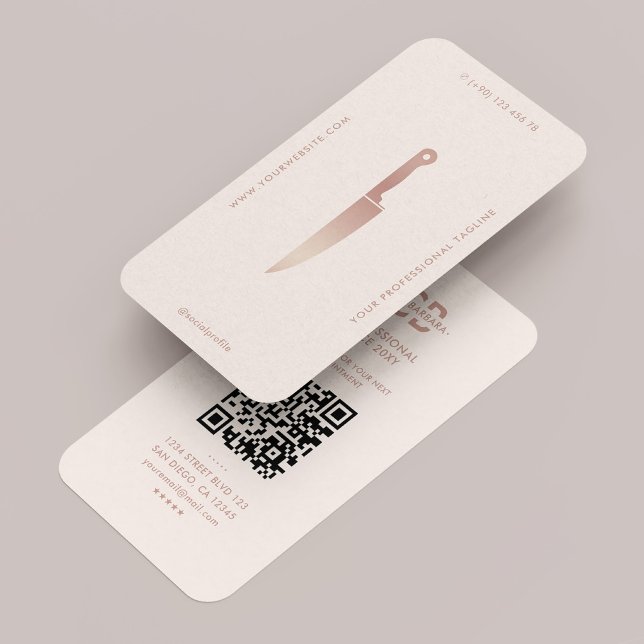 Restaurant Chef Knife Pastel Pink Elegant Modern Business Card (Restaurant Chef Knife Pastel Pink Rosegold Elegant Modern Business Card
)
