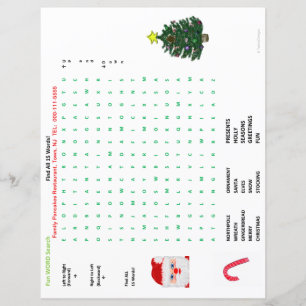 Restaurant Christmas 15 Word Search Paper Placemat