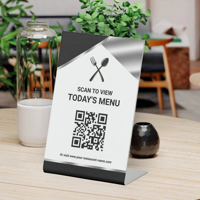 Restaurant Contactless QR Code Black Menu Pedestal Sign (Creator Uploaded)