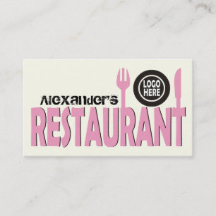 Restaurant cutlery plate pink black white business card