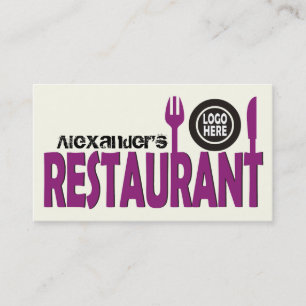 Restaurant cutlery plate purple black ivory business card