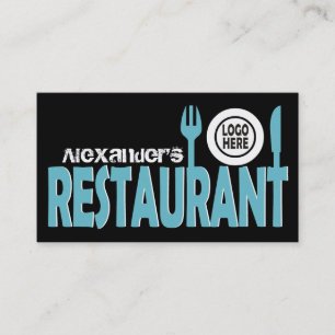 Restaurant cutlery plate turquoise black white business card