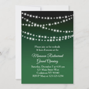 Restaurant Grand Opening Twinkle Lights dark green Invitation