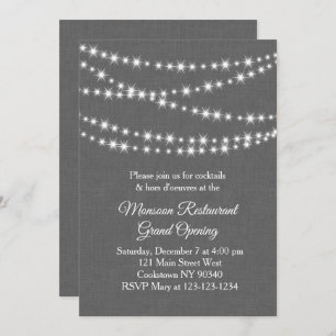 Restaurant Grand Opening Twinkle Lights grey Invitation