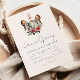 Restaurant Grand Opening Watercolor Table for Two Invitation