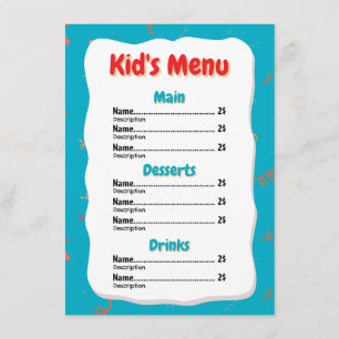 Restaurant Kid's Menu Card