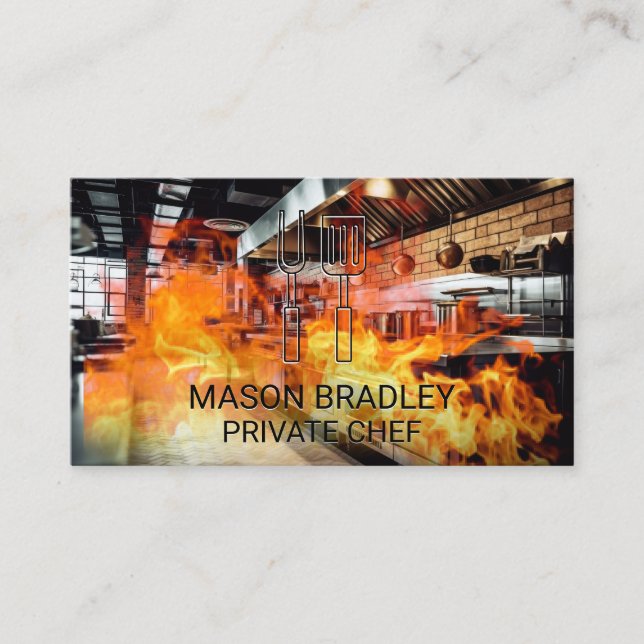 Restaurant Kitchen | Fire Business Card (Front)