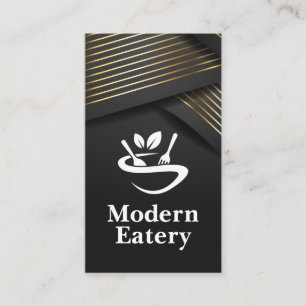 Restaurant Logo Gold Stripes Black Ribbon Business Card