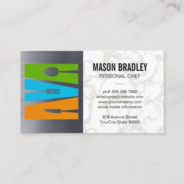 Restaurant Logo | Metallic Marble Business Card (Front)
