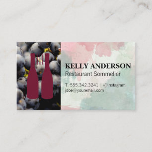 Restaurant Logo Watercolor Wine Grapes Business Card