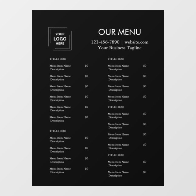 Restaurant Menu | Custom Black Logo Cafe  (Sheet)
