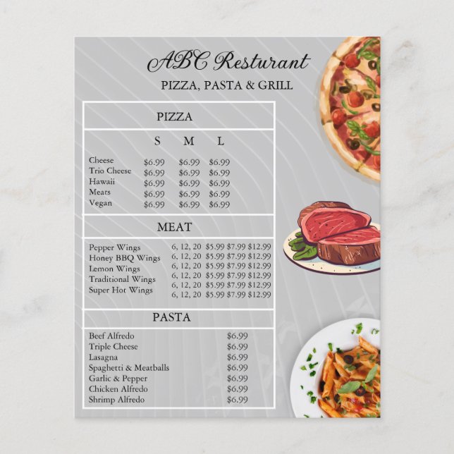 Restaurant Menu Flyer Flyer | Printable Design (Front)