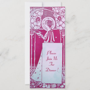 RESTAURANT MENU MONOGRAM Pink White Dinner,Brunch Invitation