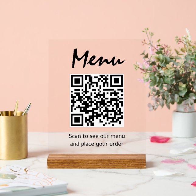 Restaurant Menu QR Code Transparent Scan to Order Acrylic Sign (Wedding)