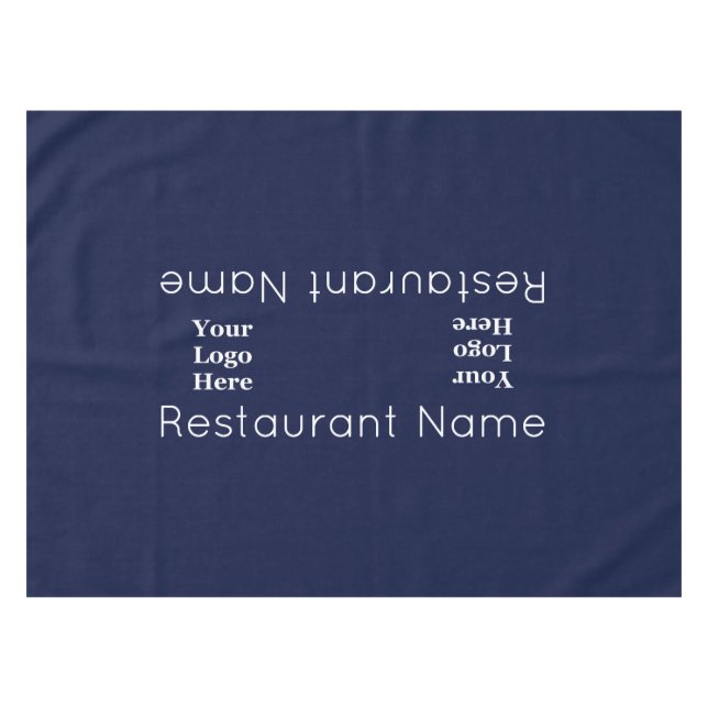 Restaurant Name Dark Blue and White Your Logo Here Tablecloth (Front (Horizontal))