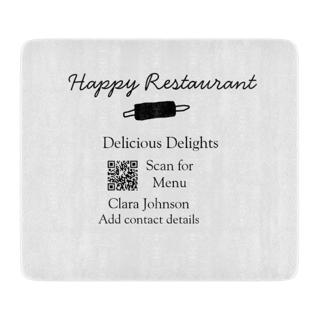 Restaurant name scan QR menu add contact details n Cutting Board (Front)