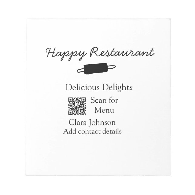 Restaurant name scan QR menu add contact details n Notepad (Front)