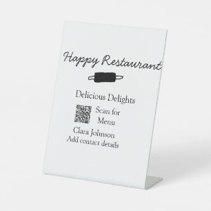 Restaurant name scan QR menu add contact details n Pedestal Sign