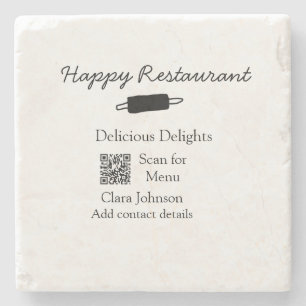 Restaurant name scan QR menu add contact details n Stone Coaster