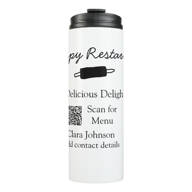 Restaurant name scan QR menu add contact details n Thermal Tumbler (Front)