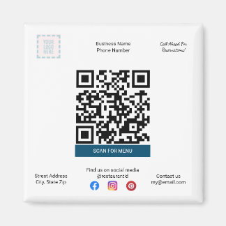 Restaurant & Pizza Shop Magnet with Menu QR Code