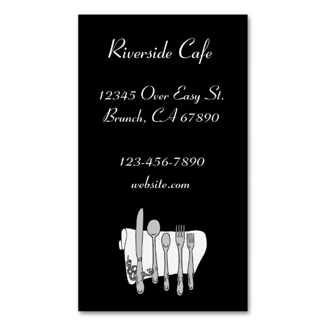 Restaurant Silverware on Black Custom Magnet Card (Front Vertical)