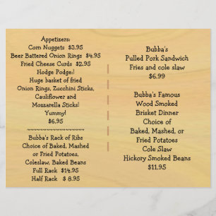 Restaurant Supplies BBQ Menu