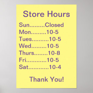 Restaurant Supplies, Business Hours sign, generic Poster