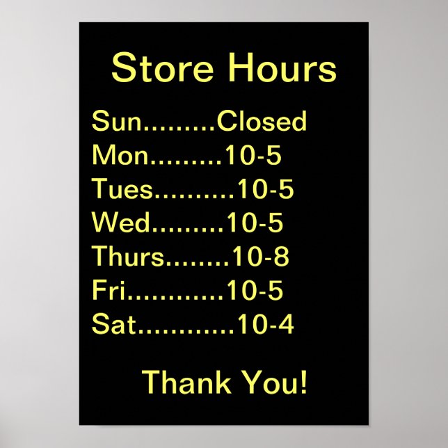 Restaurant Supplies, Business Hours sign, generic Poster (Front)