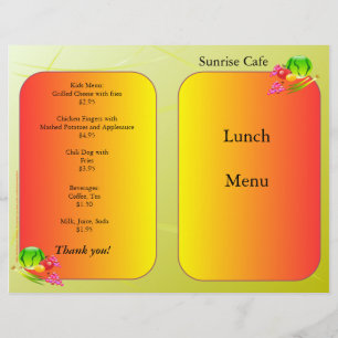 Restaurant Supplies Lunch Menu Sunrise design