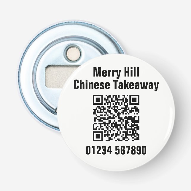 Restaurant Takeaway Online Menu QR Code Bottle Opener (Front)