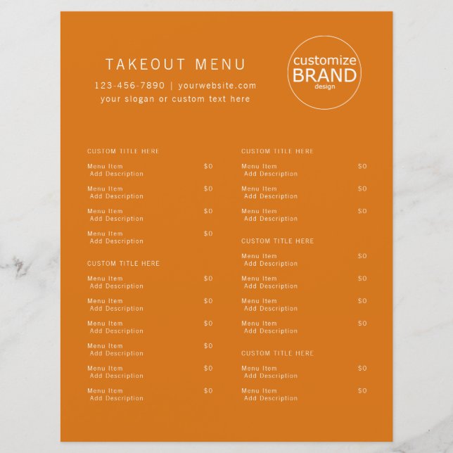 Restaurant Takeout Catering Orange Logo Menu (Front)
