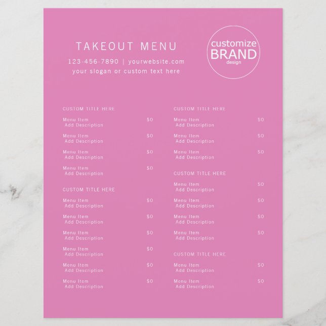 Restaurant Takeout Catering Pink Berry Logo Menu (Front)