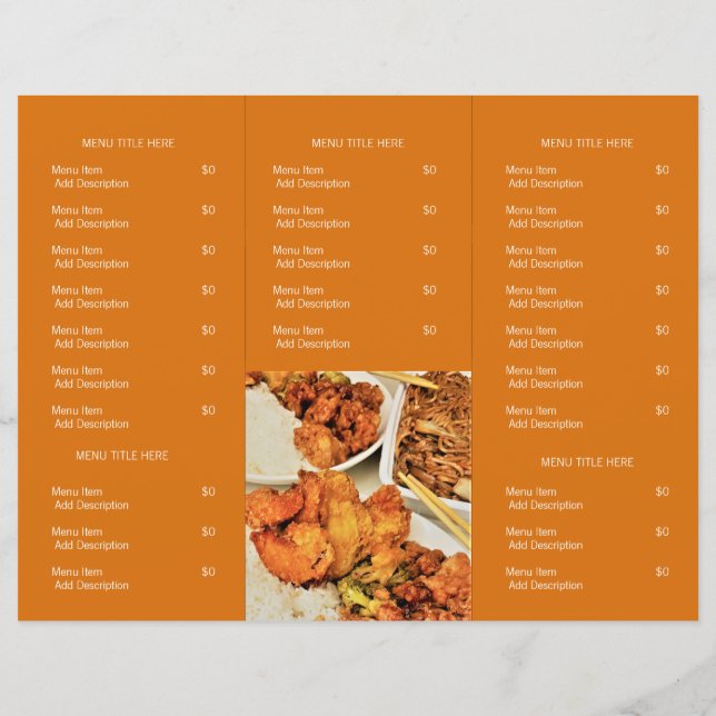 Restaurant Takeout Logo Orange Tri-fold Menu (Back)