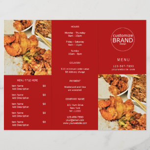 Restaurant Takeout Logo Photo Tri-fold Red Menu