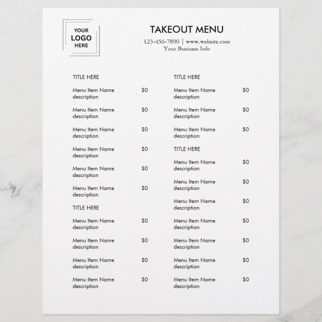 Restaurant Takeout | Minimalist Logo Catering Menu (Front)