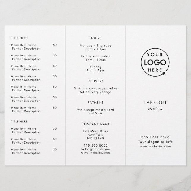 Restaurant Takeout | Minimalist Logo Catering Menu (Front)