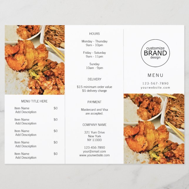 Restaurant Takeout Modern Logo Photo Tri-fold Menu (Front)