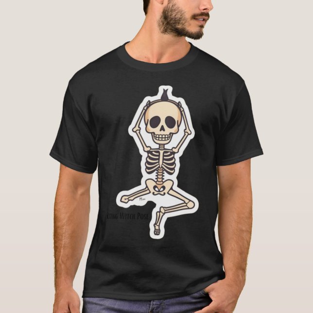 Restin in Pose Funny Skeleton Yoga Halloween Desig T-Shirt (Front)