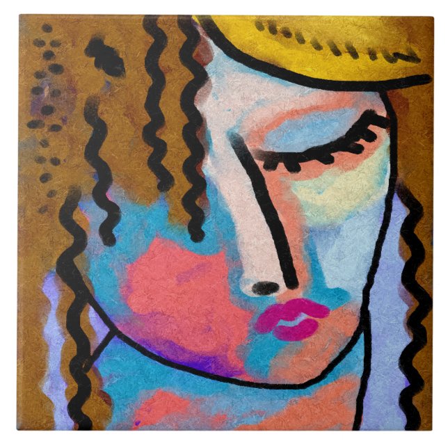 Resting Abstract Digital Portrait of a Woman Tile (Front)