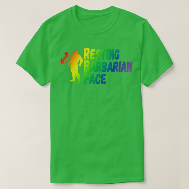 Resting Barbarian Face Rainbow Design T-Shirt (Design Front)