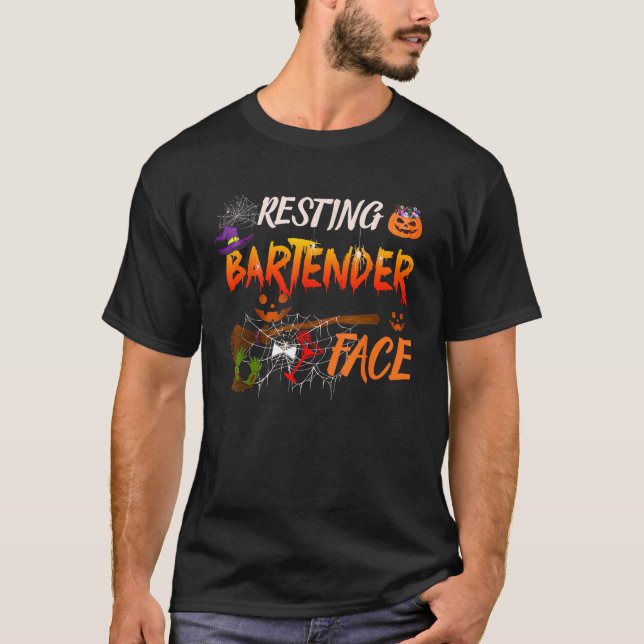 Resting Bartender Face Halloween Bartender Costume T-Shirt (Front)