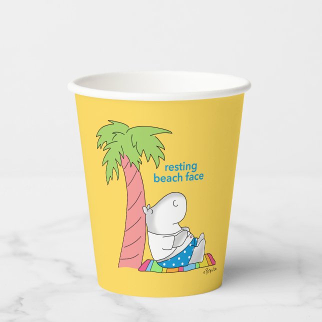 RESTING BEACH FACE Belly Button Hippo Boynton Pape Paper Cups (Front)