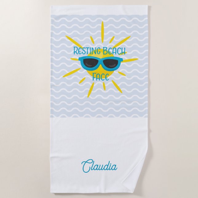 Resting Beach Face Funny Sun Personalised Towel (Front)