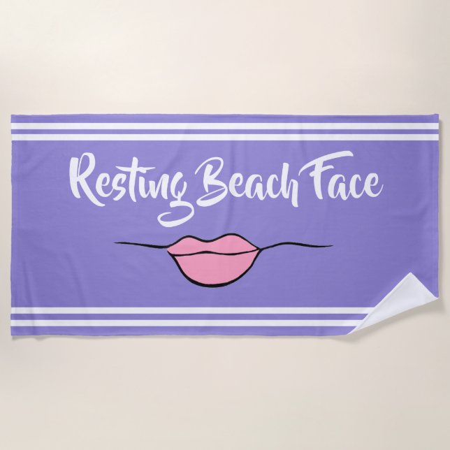 Resting Beach Face "Lips" Lavender Beach Towel (Front)