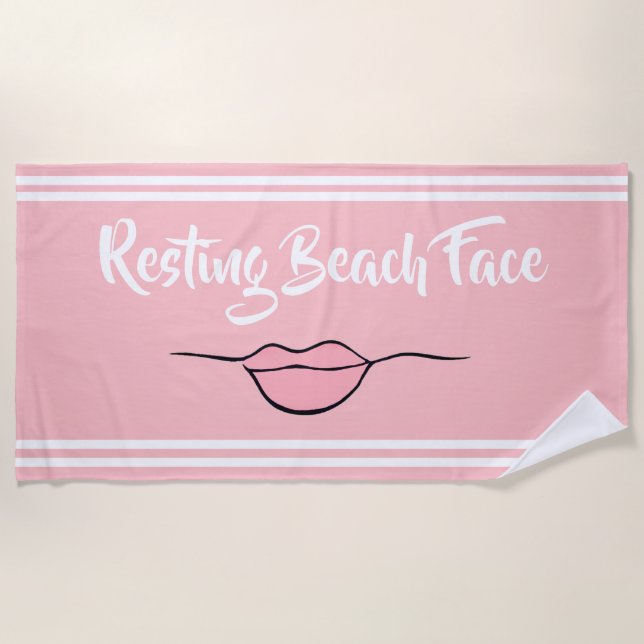 Resting Beach Face "Lips" Pink Beach Towel (Front)