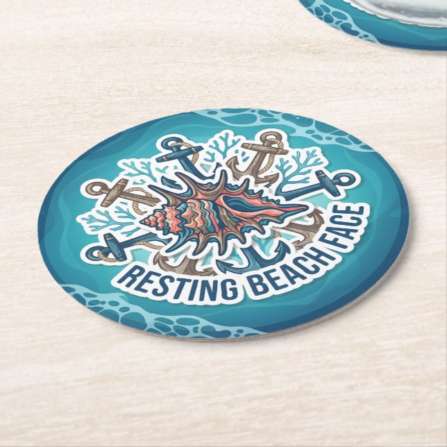 Resting Beach Face Round Paper Coaster (Angled)