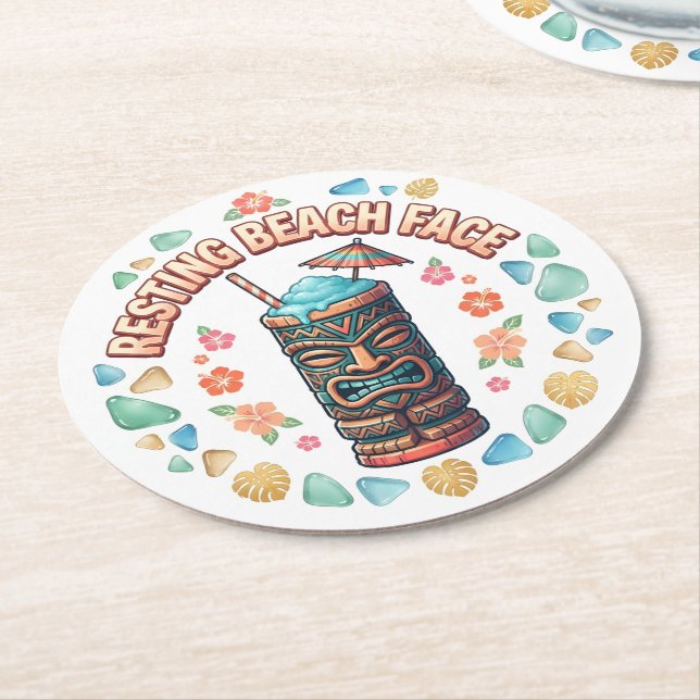 Resting Beach Face Round Paper Coaster (Angled)