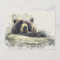 Resting Bear Watercolor Illustration