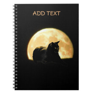 Resting Black Cat Against Full Moon Spiral Notebook